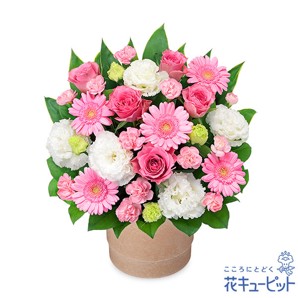 【3月の誕生花（ピンクガーベラ）】バラとガーベラのウッドポットアレンジ可愛らしい色合いで特に女性から人気なギフト