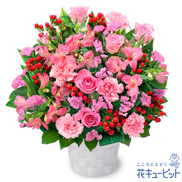 【4月の誕生花（アルストロメリア）】バラとアルストロメリアの豪華なアレンジメントピンクの花々で華やかな印象に仕上げました