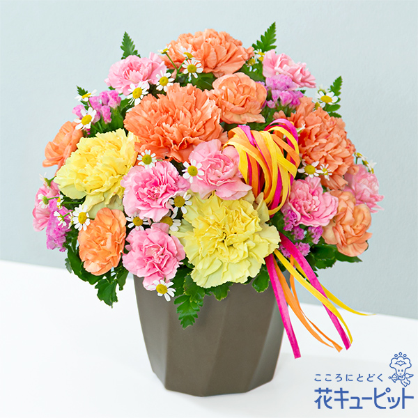 【母の日ギフト】カーネーションのハミングアレンジメント（オレンジ）おしゃれなお母さんにぴったりな新作母の日アレンジメント