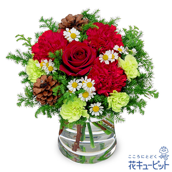 【12月の誕生花（赤バラ）】赤バラのウィンターグラスブーケ（花瓶付き）12月限定販売の冬にぴったりな花瓶付きギフト