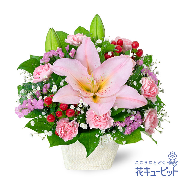【6月の誕生花（ユリ）】ピンクユリのシックなアレンジメント落ち着いた色合いでどんなシーンにも最適