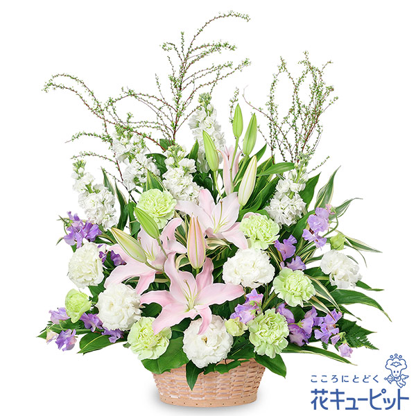 【春のお彼岸】春のお供えのアレンジメント春の花々を使った優しい色合いのお供え花