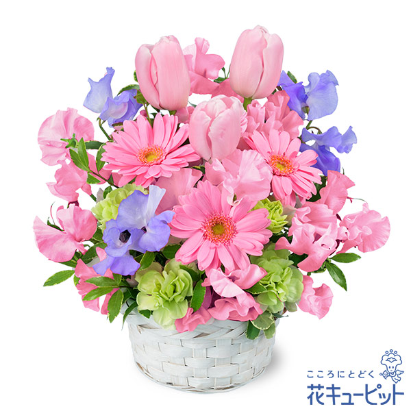 【誕生日フラワーギフト】春の花のアレンジメント（ピンク）特に女性や子供から人気があるピンクのギフト