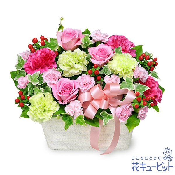 【結婚記念日】バラのピンクアレンジメント上品でかわいらしい贈り物