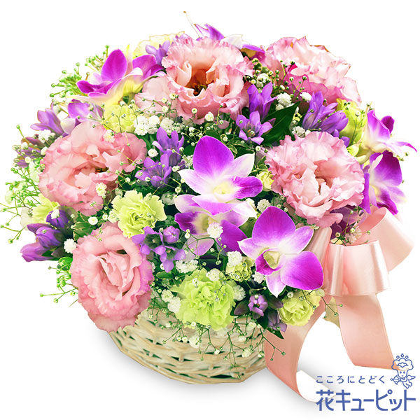 【9月の誕生花（リンドウ）】秋のピンクバスケット優しい色の花々をたっぷり詰めました