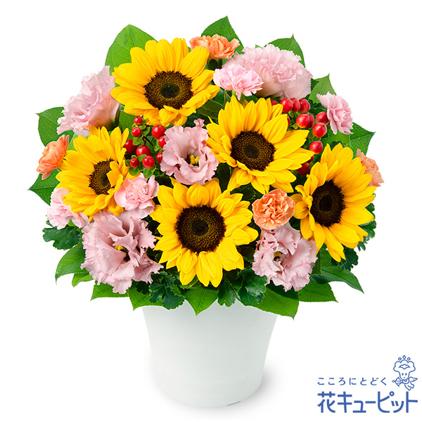 【7月の誕生花（ひまわり）】ひまわりとトルコキキョウのアレンジメント夏の誕生日ギフトやお中元・暑中見舞いに最適