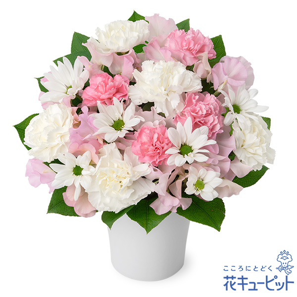 【春のお彼岸】春のお供えのアレンジメント淡く優しい色の花が心に寄り添います