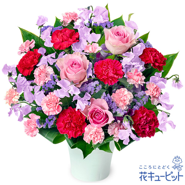 バラとスイートピーの華やかなアレンジメント - お誕生日祝い(法人