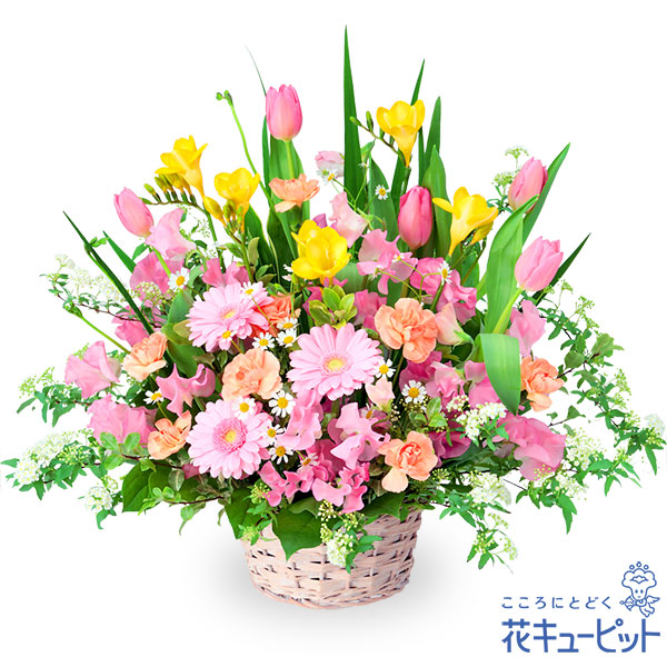 【2月の誕生花（チューリップ）】春の花のミックスアレンジメント元気な色合いが笑顔にさせてくれます