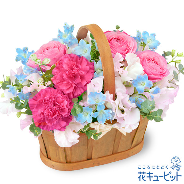 【1月の誕生花（スイートピー）】春色のハーモニーバスケットブルー×ピンクは春の始まりをイメージさせます