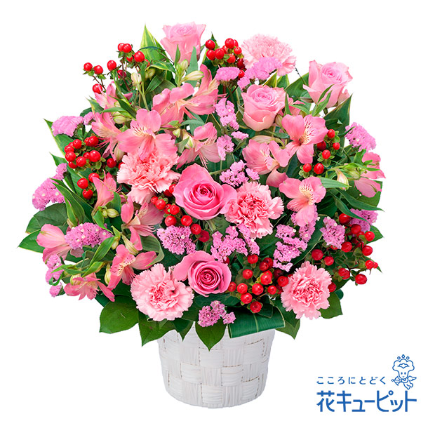 【新築引っ越し祝い】バラとアルストロメリアの豪華なアレンジメントピンクの花々で華やかな印象に仕上げました