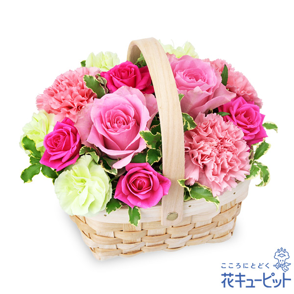 ピンクのウッドバスケット - お見舞い｜｜花や花束の宅配