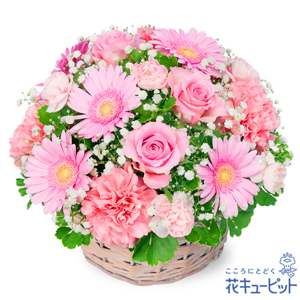 【開店祝い・開業祝い】ピンクのアレンジメント丸みがあり優しいデザインのアレンジメントです
