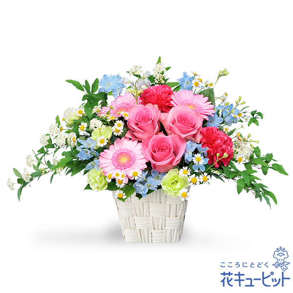 【開店祝い・開業祝い】バラとガーベラのスプリングアレンジメントふんわりと広がったフォルムが魅力的