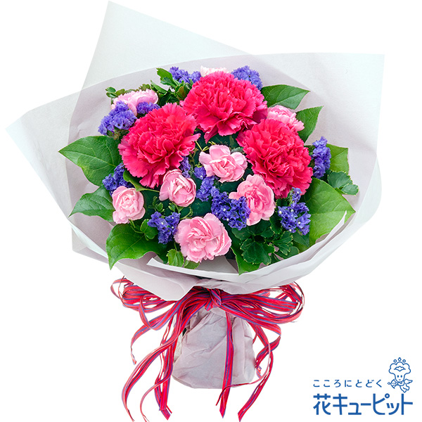 ピンクカーネーションとパープルの花束 - 結婚祝(法人） ［525368