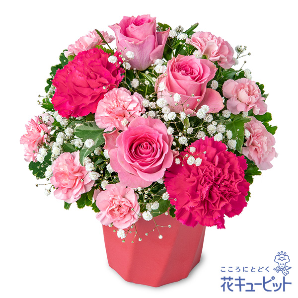 【5月の誕生花（ピンクバラ）】ピンクバラのハミングアレンジメントピンクの濃淡が楽しめるキュートなアレンジメント