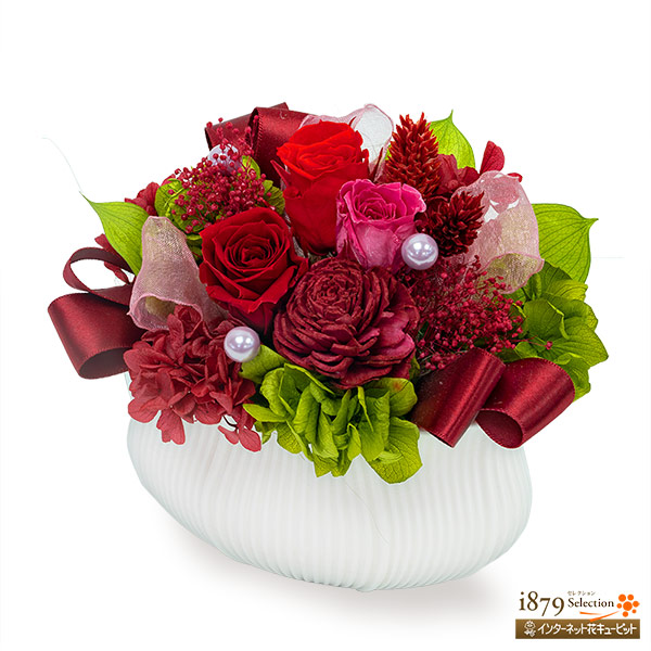 【日付指定可】母の日プリザーブドフラワー 飾り花 プレゼント 母の日 誕生日 お祝い 記念日 花キューピットの赤バラのエレガントなプリ