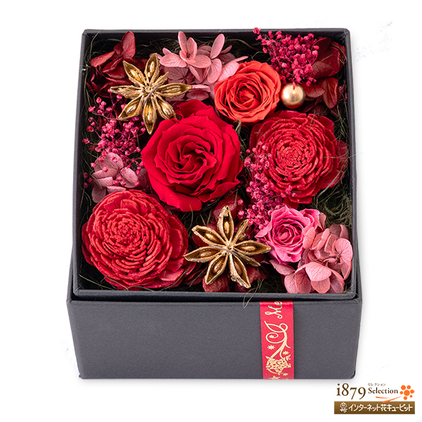 【プリザーブドフラワー】クリスマスのプリザーブドフラワーボックス華やかなクリスマス感が広がるフラワーボックス