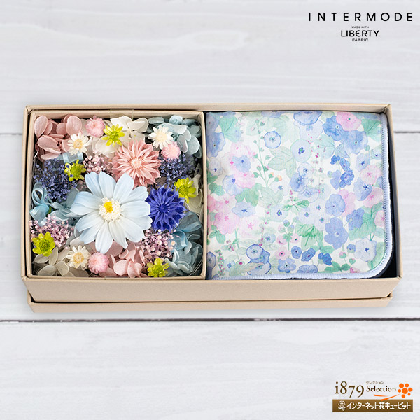 【母の日プリザーブドフラワー】プリザーブドフラワーボックスと【リバティプリント】タオルハンカチフラワーボックスとハンカチの母の日セットギフト
