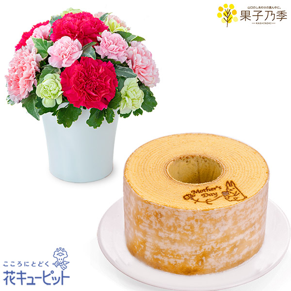 【母の日セットギフト】グラマラス（ピンク）とうさぎの森のこもれびバウムしっとり＆ふわふわな食感のバウムクーヘン