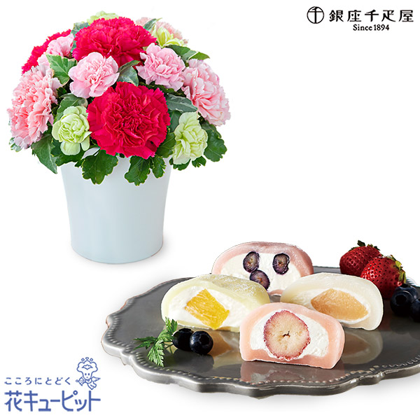 【母の日セットギフト】グラマラス（ピンク）と【銀座千疋屋】銀座フルーツ大福 8個入自慢の果物を濃厚なクリームで包みました