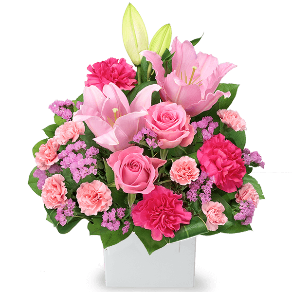 【目上の方に贈る誕生日フラワーギフト】ユリとピンクバラのアレンジメント