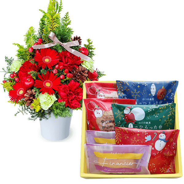 【クリスマスセットギフト】クリスマスのツリー風アレンジメントとスイートツリー 3種7個入（クリスマス）