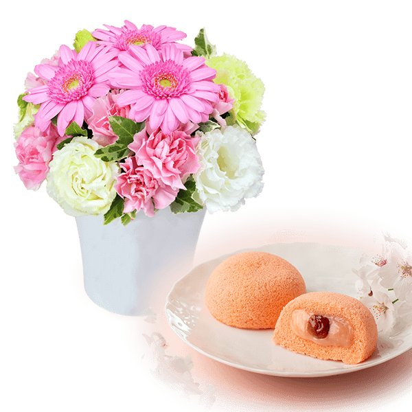 【春のセットギフト】ピンクガーベラのナチュラルアレンジメントと月でひろった卵（さくら）6個入