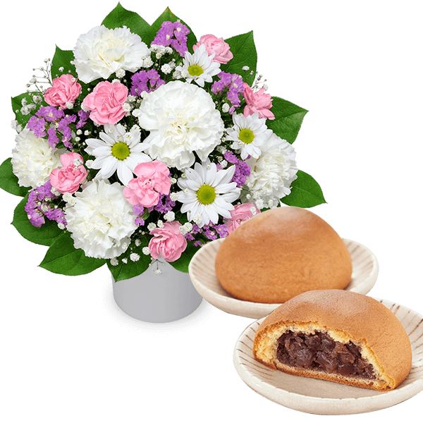 【お供えセットギフト】お供えのアレンジメントと【果子乃季】月まる 15個入