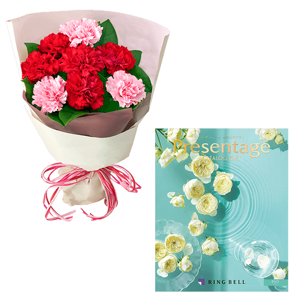 【母の日セットギフト】カーネーションの花束（レッド）と【リンベル】Presentage カタログギフト DUO