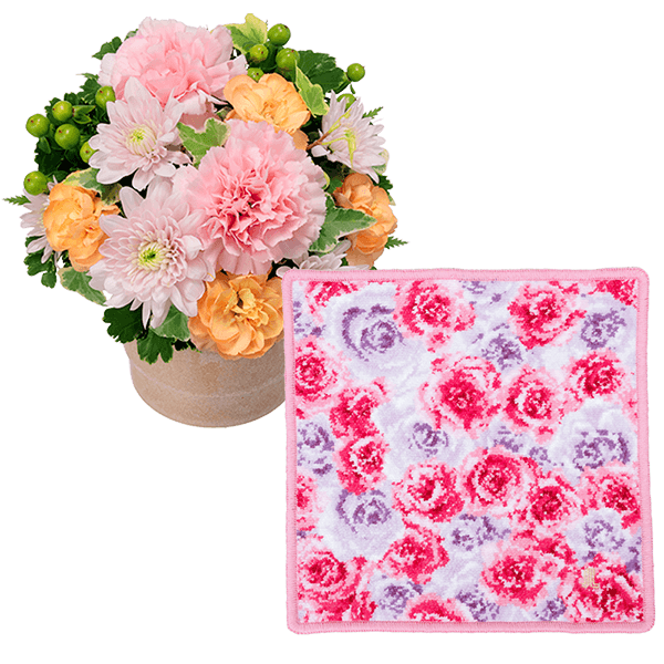 【母の日セットギフト（受注延長）】【お花屋さんおすすめ】オリジナルアレンジと【LANVIN COLLECTION】シェニール織ハンカチ