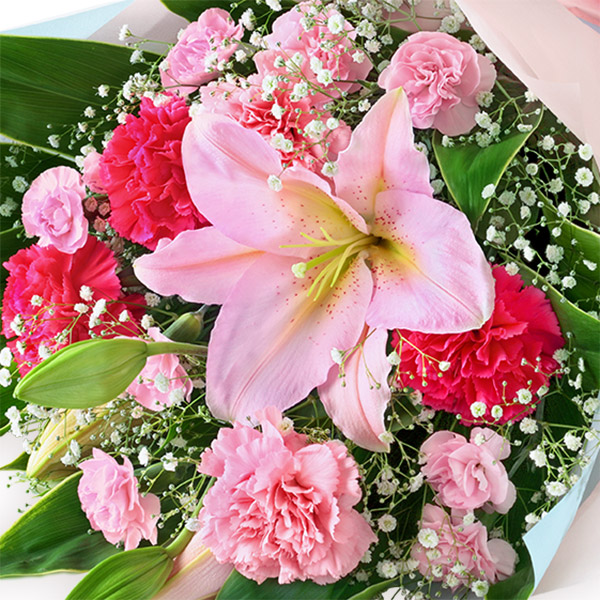 【母の日ギフト（ea）】ピンクユリの花束ピンク色が上品かつボリューム満点の花束