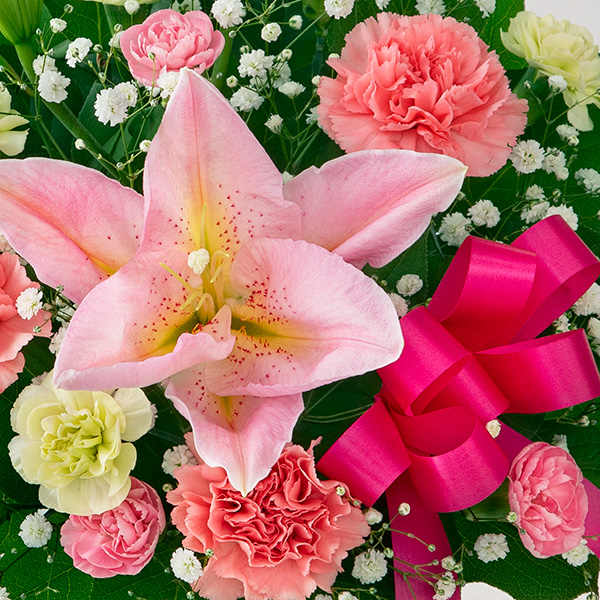 【母の日ギフト】ピンクユリの母の日アレンジメントお母さんの心を和らげる上品なユリの花