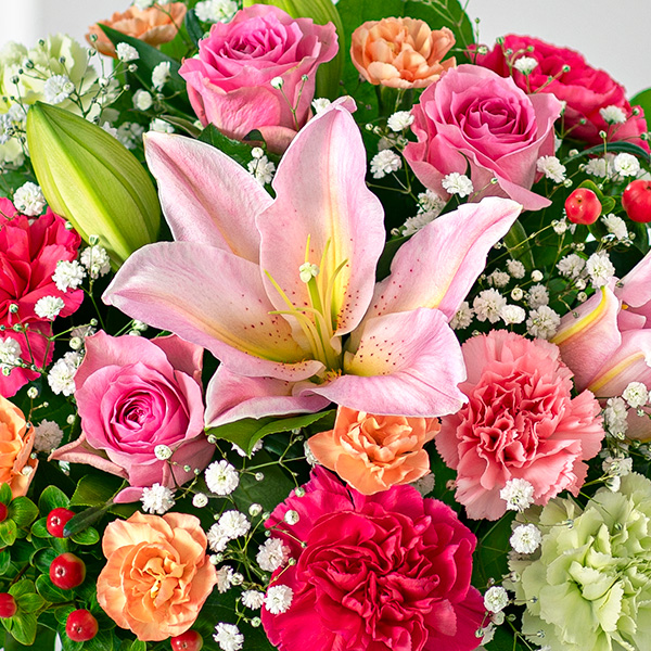 【母の日ギフト】ユリとバラの彩りアレンジメント母の日にカラフルな花で感謝を伝えましょう