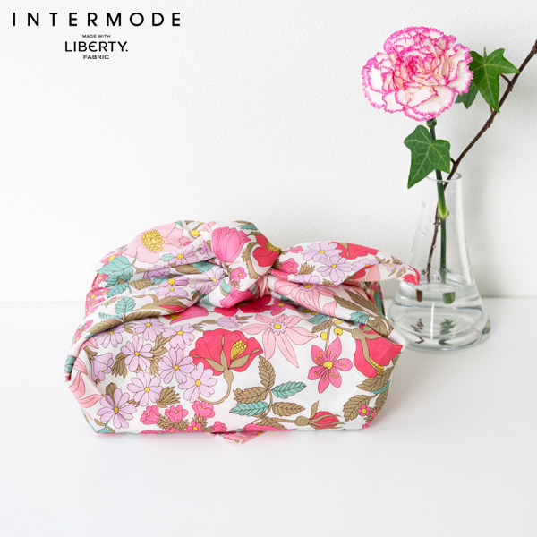 【母の日 産直花鉢植え】カーネーションの鉢植え（ピンク）と【リバティプリント】ラージサイズハンカチ夏の庭園の美しさにインスパイアされたリバティプリント