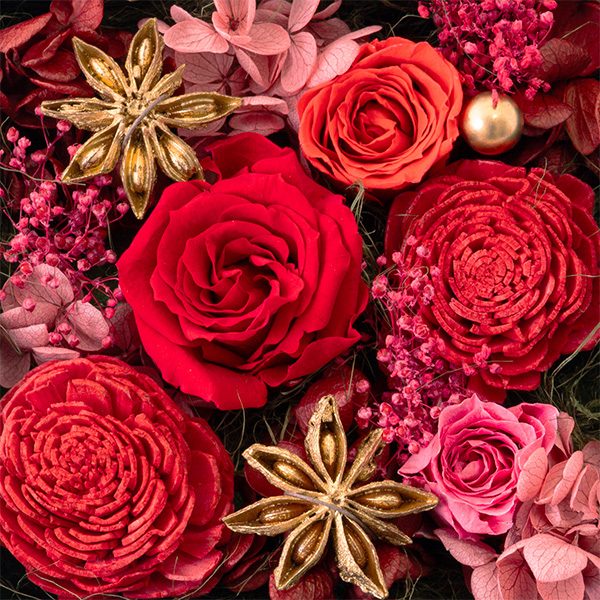 【プリザーブドフラワー】クリスマスのプリザーブドフラワーボックス華やかなクリスマス感が広がるフラワーボックス