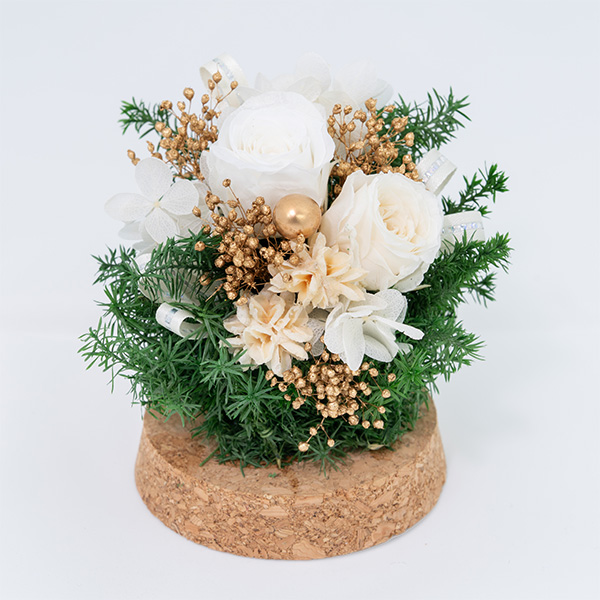 【プリザーブドフラワー】クリスマスのプリザーブドフラワーガラスドームガラスドームのホワイトクリスマス