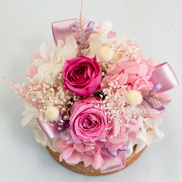 【母の日プリザーブドフラワー】ピンクバラのプリザーブドフラワーガラスドームガラスの中で咲く花々が母の日を素敵に彩ります