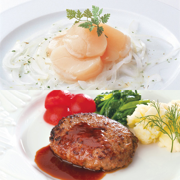 【お祝いセットギフト】ピンクと紫のナチュラルなアレンジメントとグルメカタログ 5000円コース全国47都道府県のグルメから選べます