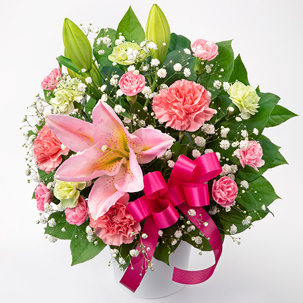 【母の日ギフト】ピンクユリの母の日アレンジメントお母さんの心を和らげる上品なユリの花