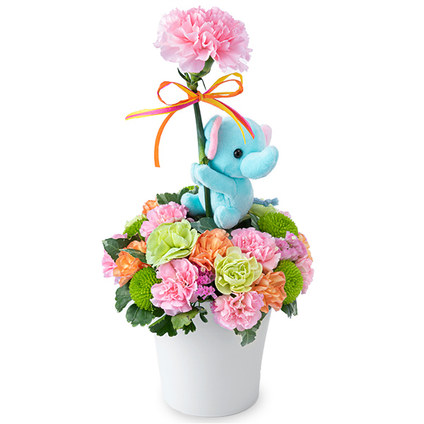 【母の日ギフト ランキング】空色ぞうさんのマスコット付きアレンジメント可愛らしいぞうさんにお母さんもにっこり