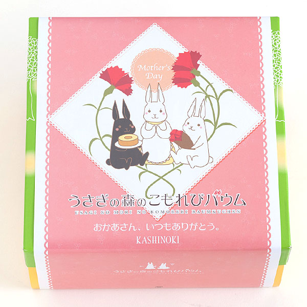 【母の日セットギフト】カーネーションのアレンジ（ピンク）とうさぎの森のこもれびバウムしっとり＆ふわふわな食感のバウムクーヘン