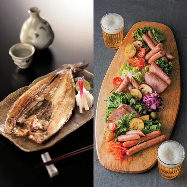 【お祝いセットギフト】ピンクカーネーションとパープルの花束とグルメカタログ 3500円コース全国47都道府県のグルメから選べます