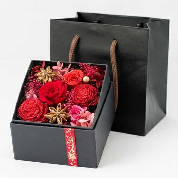 【プリザーブドフラワー】クリスマスのプリザーブドフラワーボックス華やかなクリスマス感が広がるフラワーボックス