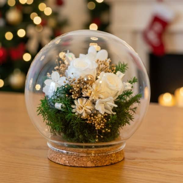クリスマスのプリザーブドフラワーガラスドーム - プリザーブド