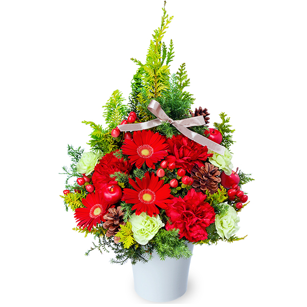 【クリスマスセットギフト】クリスマスのツリー風アレンジメントと【銀座千疋屋】銀座タルト（フルーツ）宝石のようなフルーツが楽しめるタルト