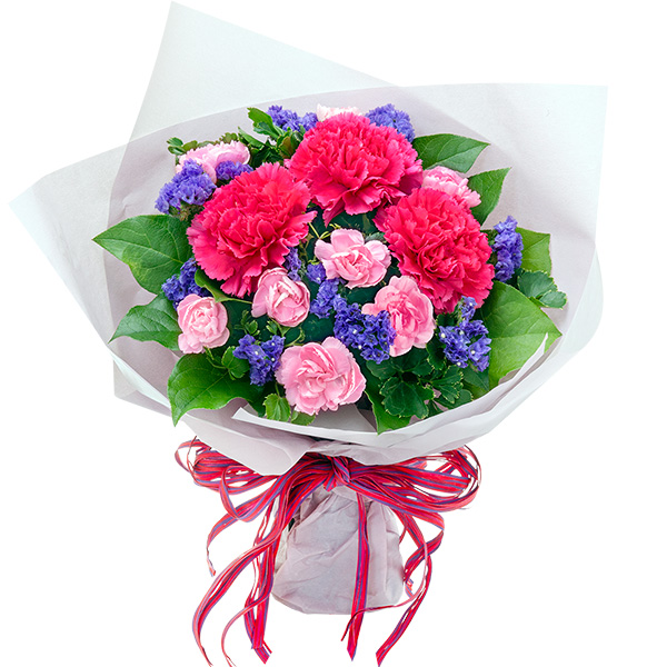 【お祝いセットギフト】ピンクカーネーションとパープルの花束とグルメカタログ 3500円コース全国47都道府県のグルメから選べます