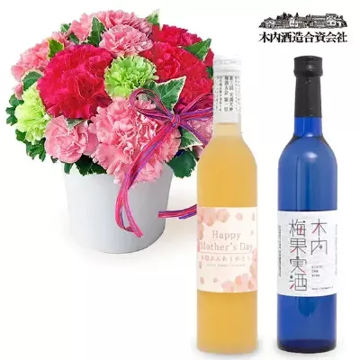 【母の日セット特集】グラマラス(ピンク)と母の日限定◆木内梅酒・梅果実酒セット u22521337 ｜花キューピットの母の日セット 花のギフト・プレゼント特集2022