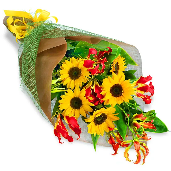 【ひまわり特集】ひまわりとグロリオサの花束 511142 ｜花キューピットのひまわり 花のギフト・プレゼント特集2023