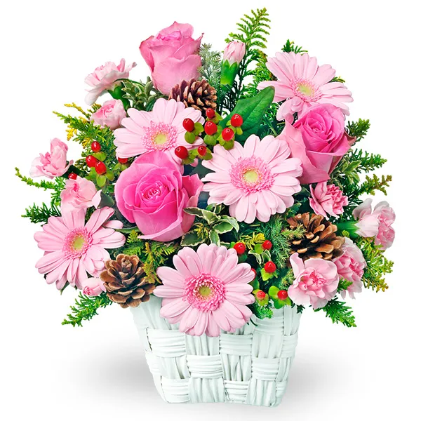 【冬の花贈り特集】ピンクバラとピンクガーベラのバスケット